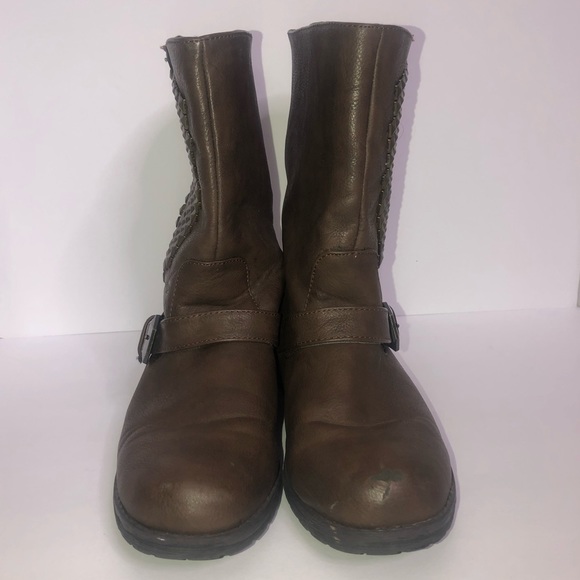 Brown and Gold Studded Moto Combat Boots - Picture 4 of 8